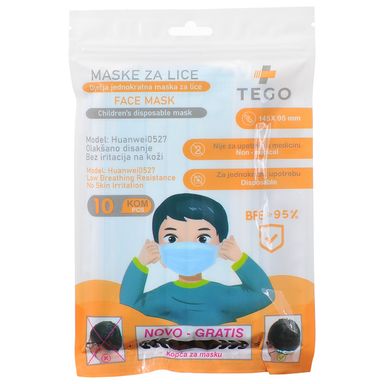 Image for product Tego troslojna higijenska dječja maska za lice 10 komada