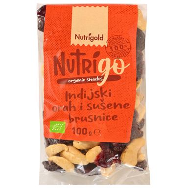 Image for product NUTRIGOLD Indijski oraščić i brusnica bio snack 100g