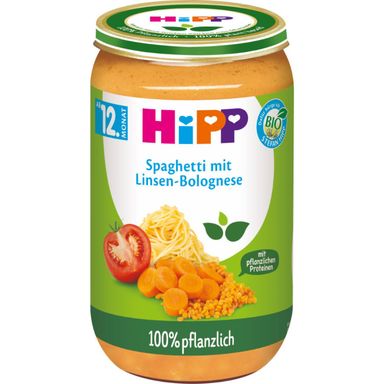 Image for product HIPP Eko bio obrok kašica špageti, rajčica, leća i grašak 250g 12+