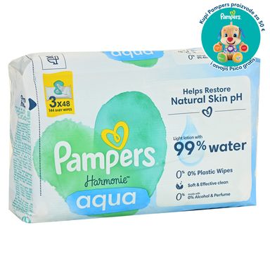 Image for product PAMPERS vlažne maramice harmonie aqua 3x48 komada