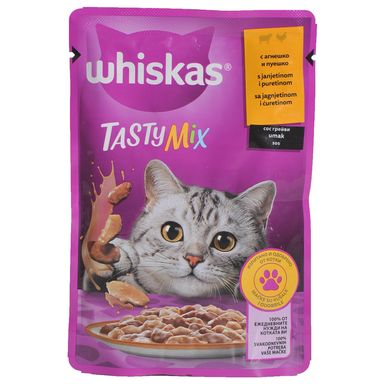 Image for product WHISKAS Tasty mix kremasta kreacija, mokra hrana za mačke, janjetina i puretina 85g