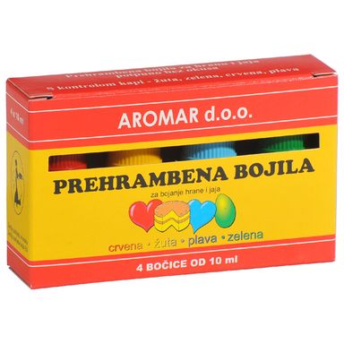 Image for product AROMAR Prehrambena bojila 4x10ml (crvena, žuta, zelena, plava)