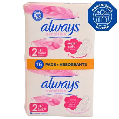 Image for product ALWAYS ULTRA SENSITIVE Higijenski ulošci super plus 16 komada