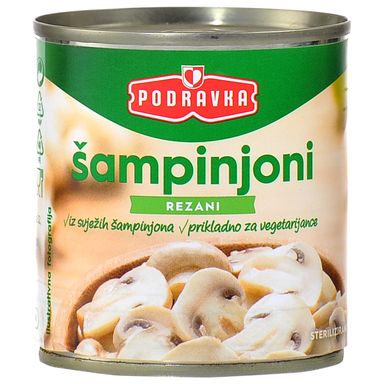 Image for product PODRAVKA šampinjoni rezani limenka 200g (ocijeđena masa 105g)