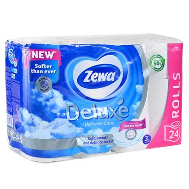 Image for product ZEWA Toaletni papir deluxe delicate care pure white, 3-slojni, 24 rola