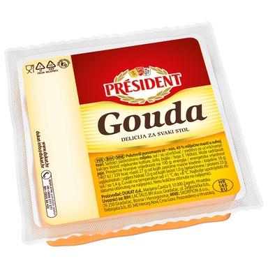 Image for product PRÉSIDENT Polutvrdi sir gouda 48% mliječne masti 250g