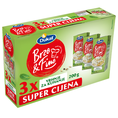 Image for product DUKAT BRZO & FINO Vrhnje za kuhanje 20% m.m. 3x200g