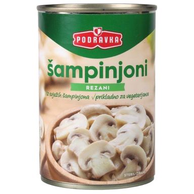 Image for product PODRAVKA šampinjoni rezani limenka 400g (ocijeđena masa 220g)